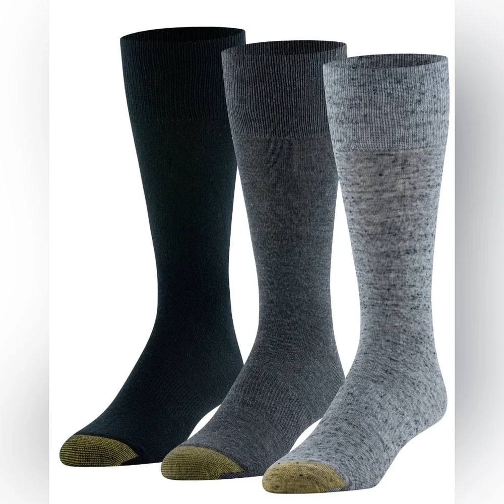 GOLDTOE Edition Mens Comfort Top Flat Crew Socks, 3-Pack